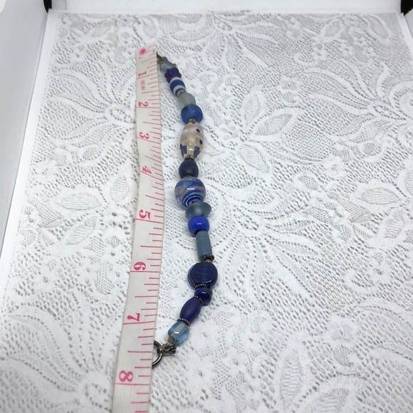 VINTAGE artisan sterling silver art glass murano + sea glass bead bracelet boho - Picture 4 of 4